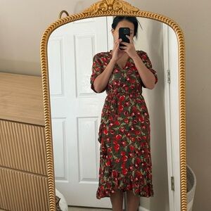 Floral Wrap Dress - Green and Red